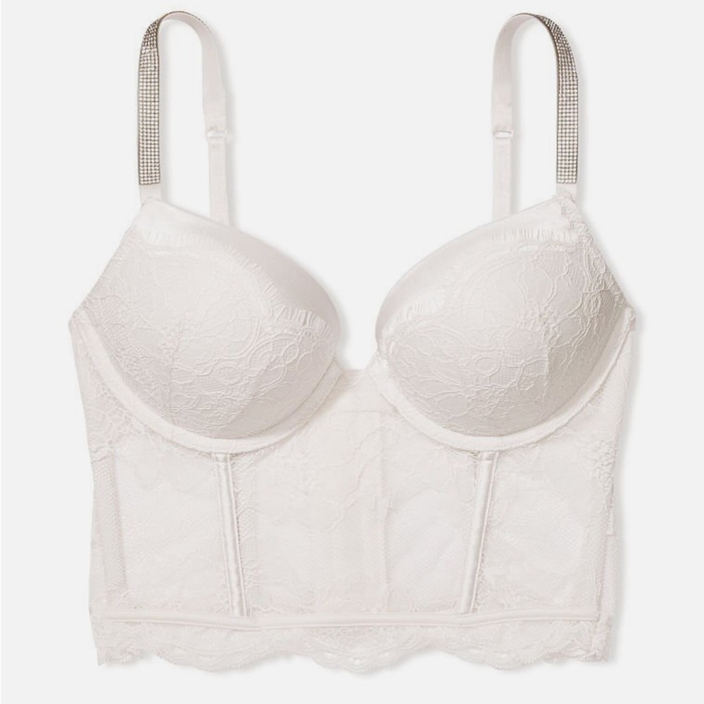 Victoria's Secret Bombshell Add-2-Cups Push-Up Corset Top in White Lace 32B